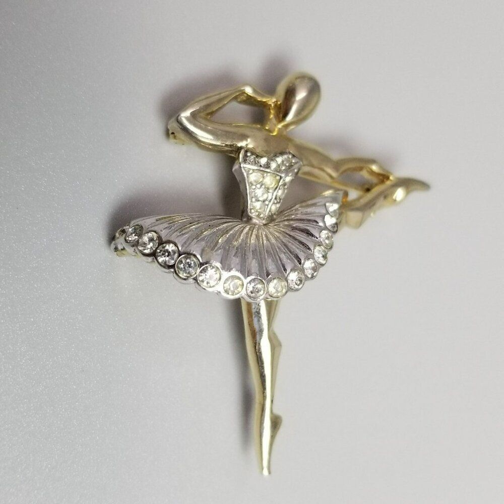 Vintage Ballerina Dancer Rhinestone Gold Plated Ballet of Jewels Brooch Unsigned - Picture 3 of 7